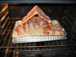 Picture of the Nativity scene made from various meats